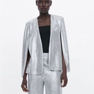 NWT ZARA Sparkly Detail Silver Vented Cape S